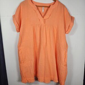 Zenana Orange Oversized Mini Dress Cuffed Sleeve size Medium NWOT